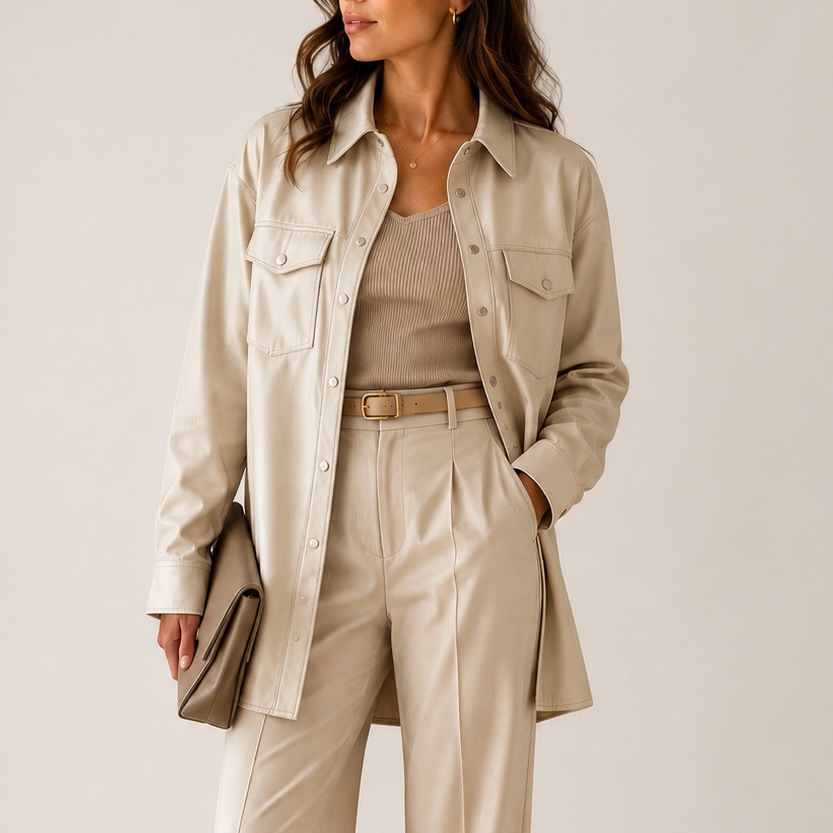 Nwt Zara Belted Faux Leather Shirt Jacket In Soft Beige Sz S